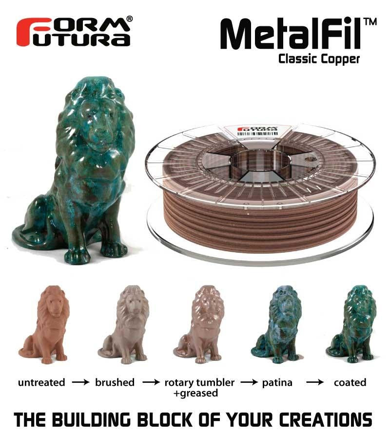 PLA Filament FormFutura MetalFil Classic Copper, 50 g, 0.75 Kg, 1.5 Kg, 1.75mm, 2.85mm, available in Natural Colour FORMFUTURA
