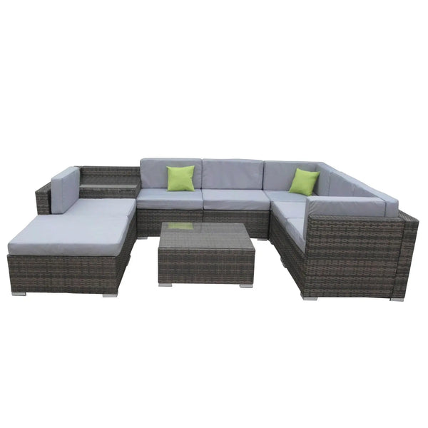 Milano 9 Piece Wicker Rattan Sofa Set Oatmeal Grey Outdoor Lounge Furniture Deals499