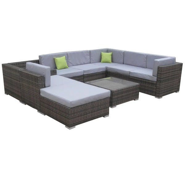 Milano 9 Piece Wicker Rattan Sofa Set Oatmeal Grey Outdoor Lounge Furniture Deals499