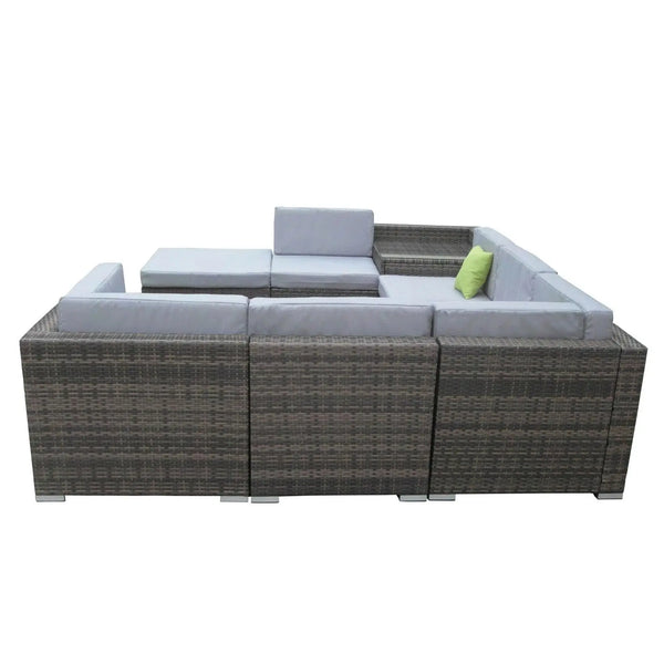 Milano 9 Piece Wicker Rattan Sofa Set Oatmeal Grey Outdoor Lounge Furniture Deals499