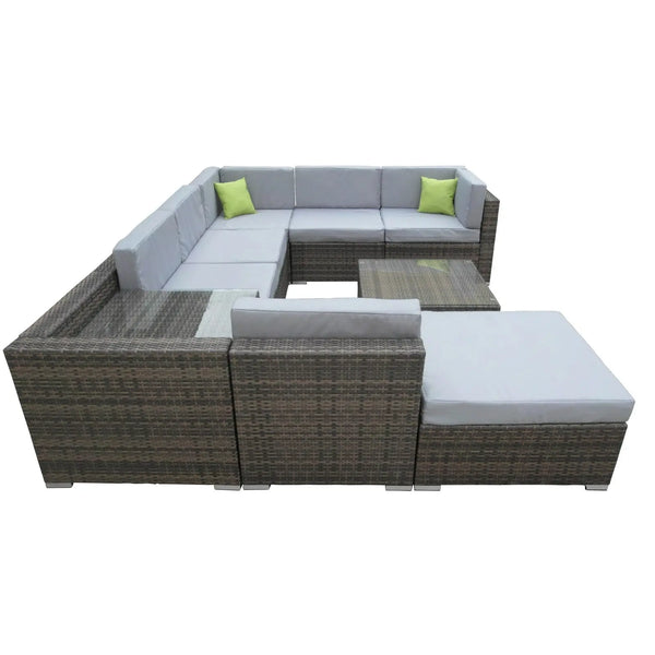 Milano 9 Piece Wicker Rattan Sofa Set Oatmeal Grey Outdoor Lounge Furniture Deals499