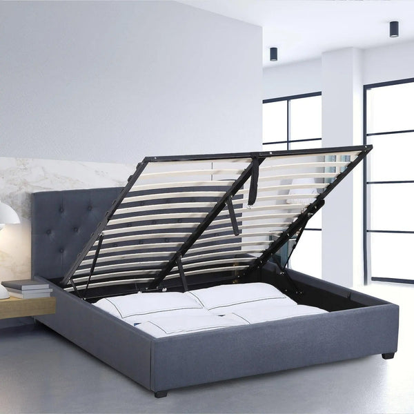 Milano Capri Luxury Gas Lift Bed Frame Base And Headboard With Storage All Sizes Charcoal Single Deals499