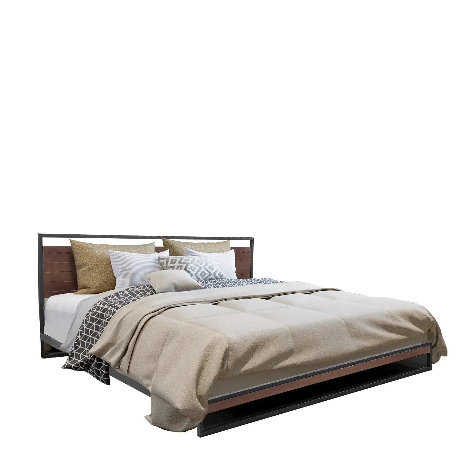 Milano Decor Azure Bed Frame With Headboard Black Wood Steel Platform King Deals499