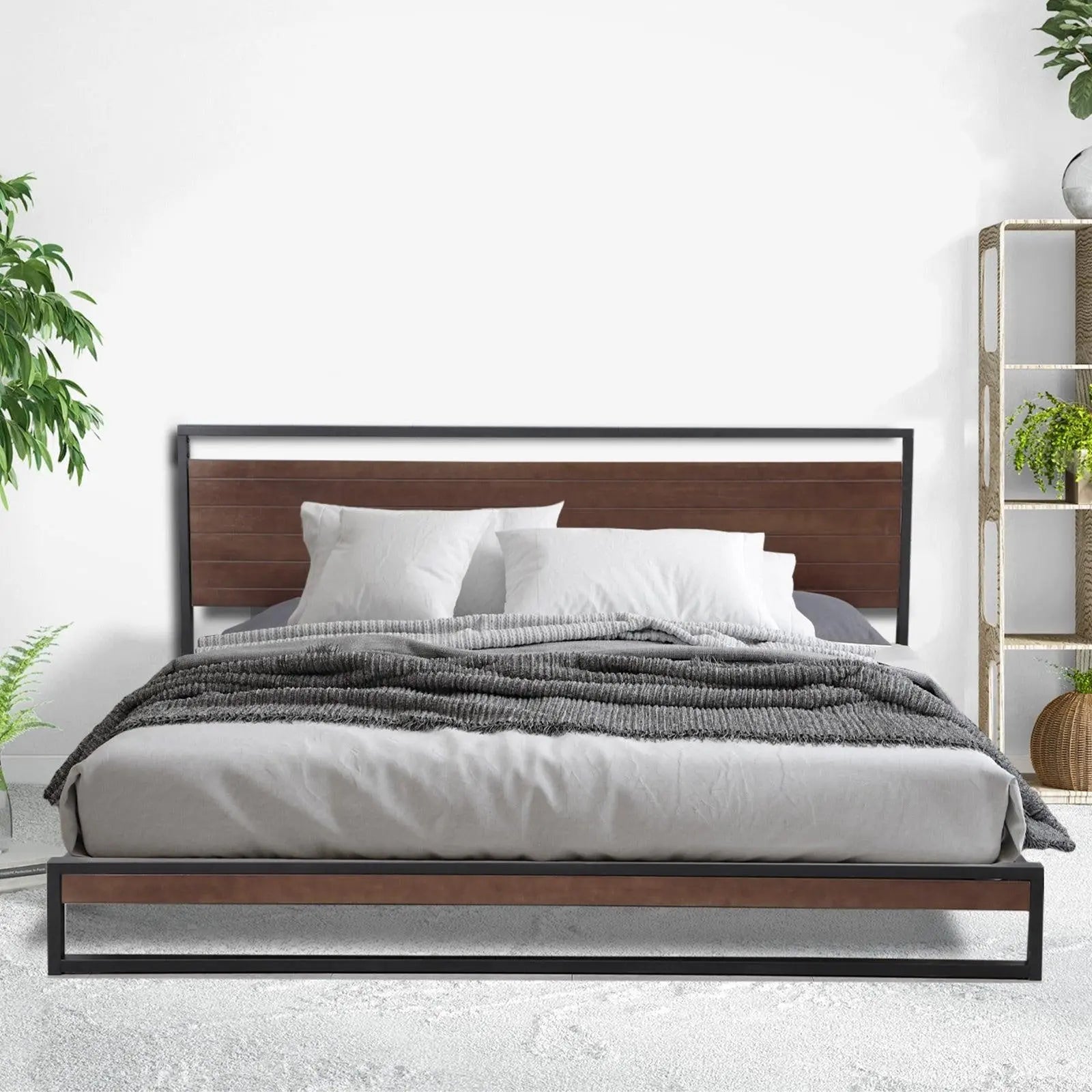 Milano Decor Azure Bed Frame With Headboard Black Wood Steel Platform Single Deals499