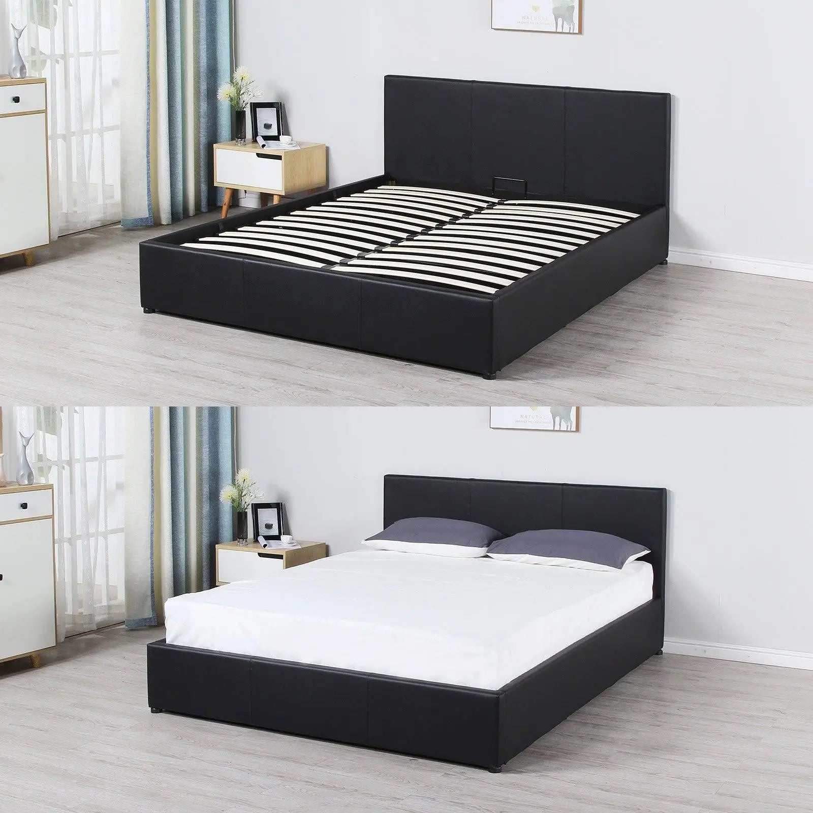 Milano Luxury Gas Lift Bed Frame And Headboard Queen Black Deals499