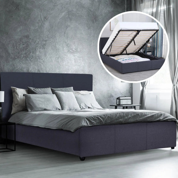 Milano Luxury Gas Lift Bed Frame Base And Headboard With Storage All Sizes Charcoal Double Deals499