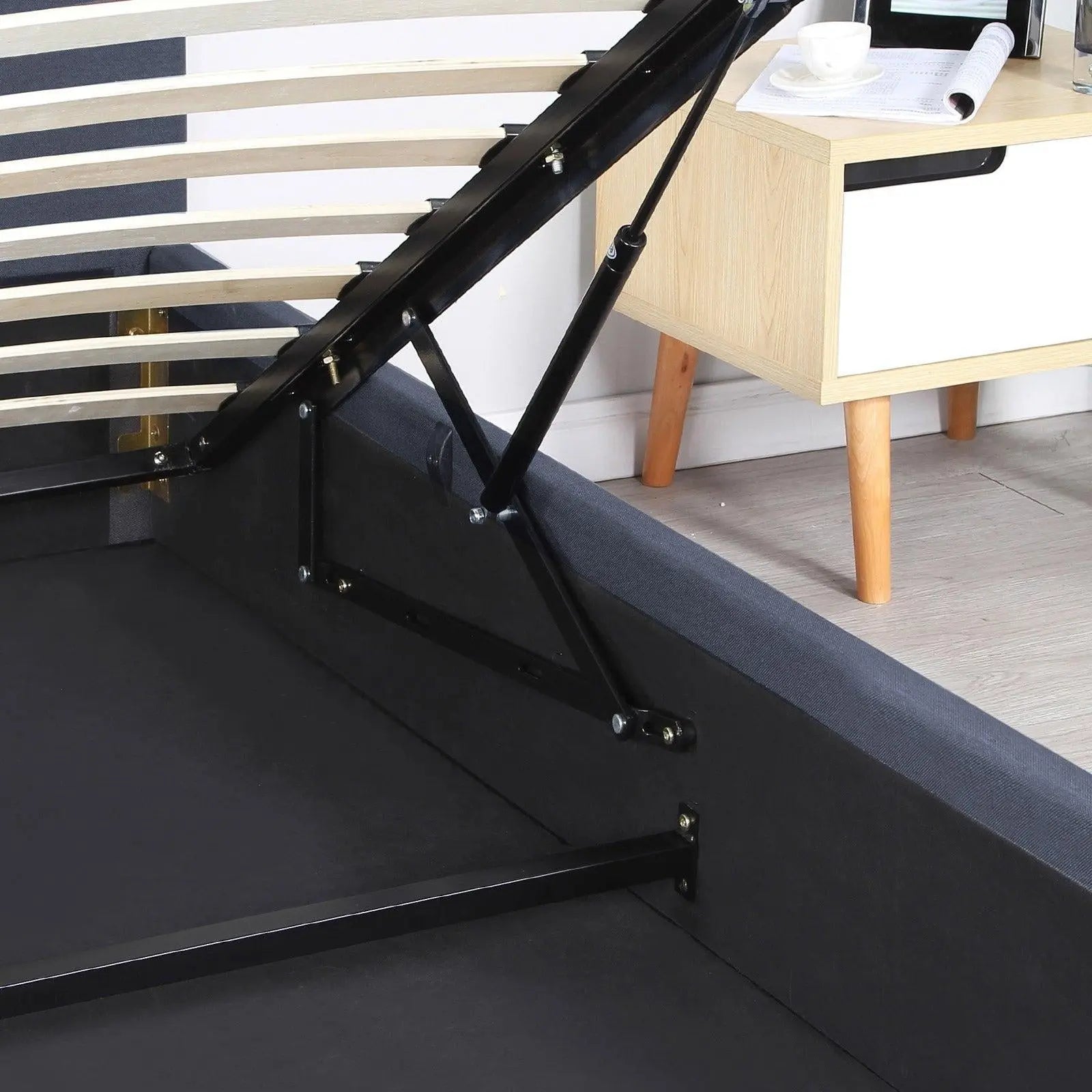Milano Luxury Gas Lift Bed Frame Base And Headboard With Storage All Sizes Charcoal Double Deals499