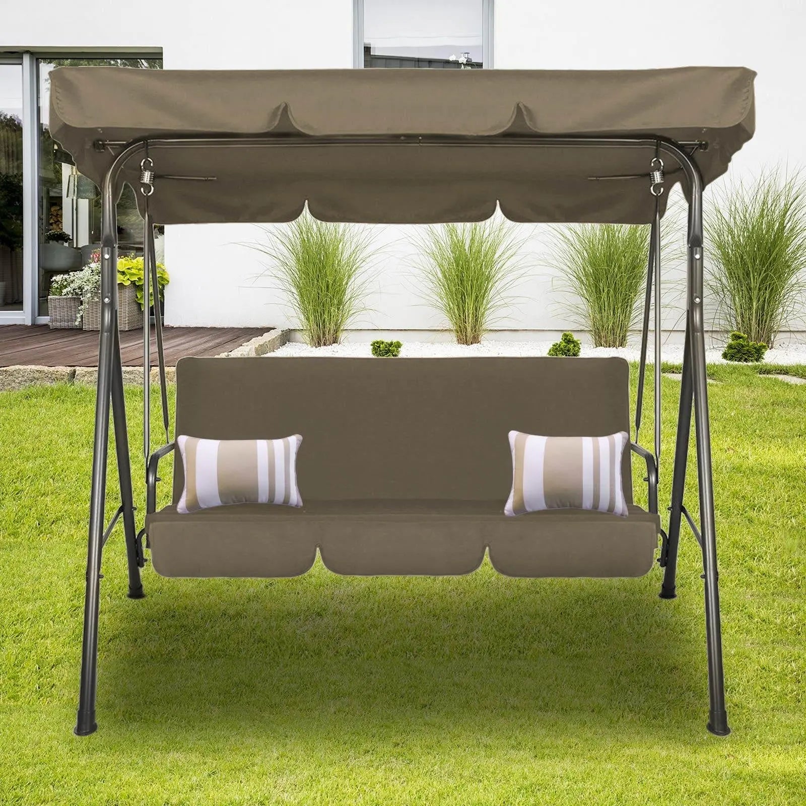 Milano Outdoor Swing Bench Seat Chair Canopy Furniture 3 Seater Garden Hammock Coffee Deals499
