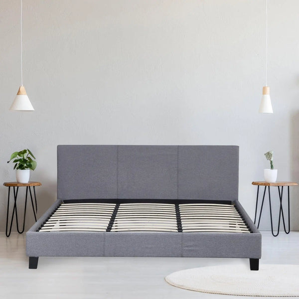 Milano Sienna Luxury Bed Frame Base And Headboard Solid Wood Padded Linen Fabric Grey King Deals499