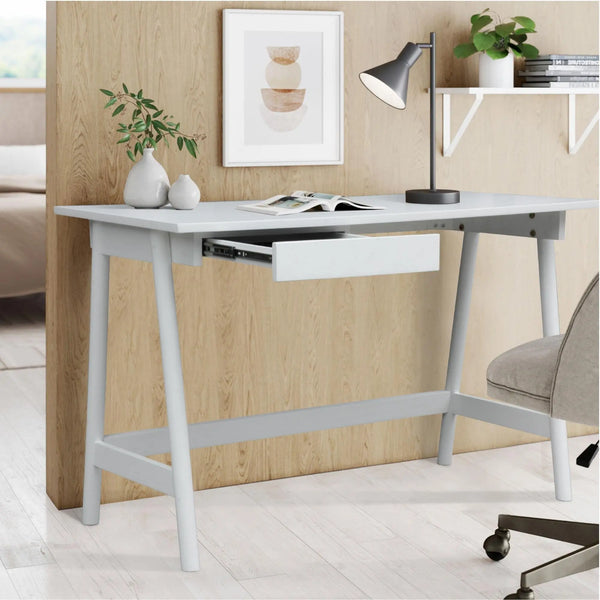 Mindil Office Desk Student Study Table Solid Wooden Timber Frame - White Deals499