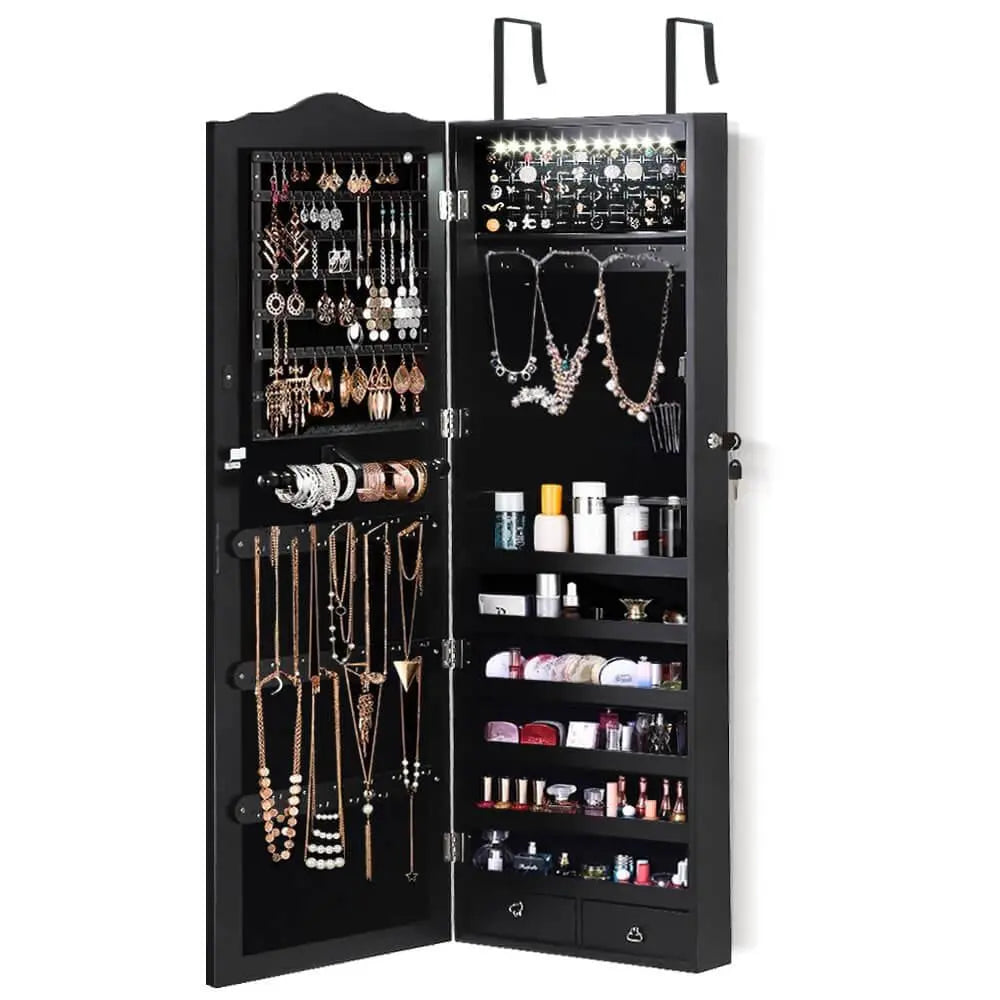 Mirror Jewellery Cabinet Makeup Storage Ear Ring Necklace Box Organiser with LED Deals499