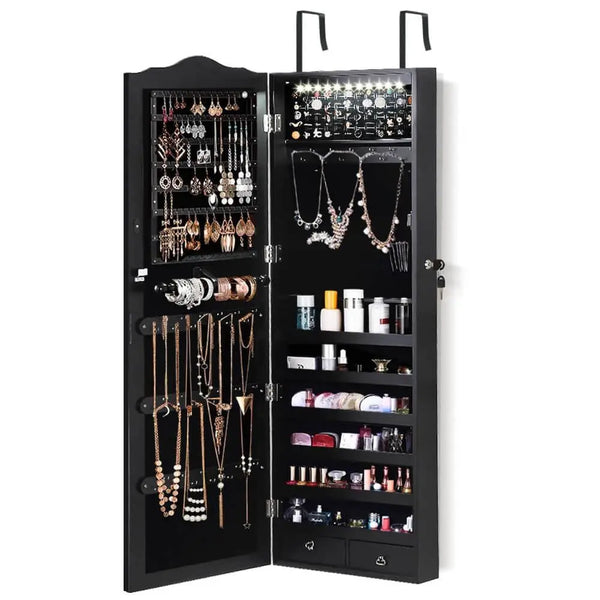 Mirror Jewellery Cabinet Makeup Storage Ear Ring Necklace Box Organiser with LED Deals499