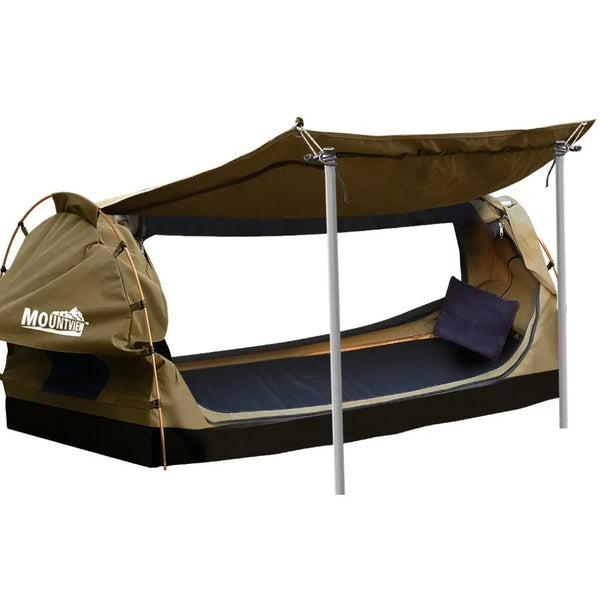 Mountview King Single Swag Camping Swags Canvas Dome Tent Free Standing Khaki Deals499