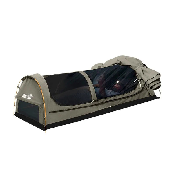 Mountview King Single Swag Camping Swags Canvas Dome Tent Hiking Mattress Grey Deals499