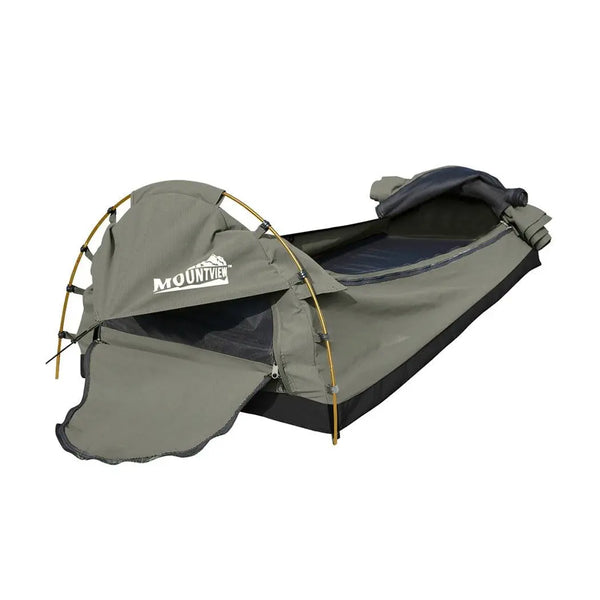 Mountview King Single Swag Camping Swags Canvas Dome Tent Hiking Mattress Grey Deals499