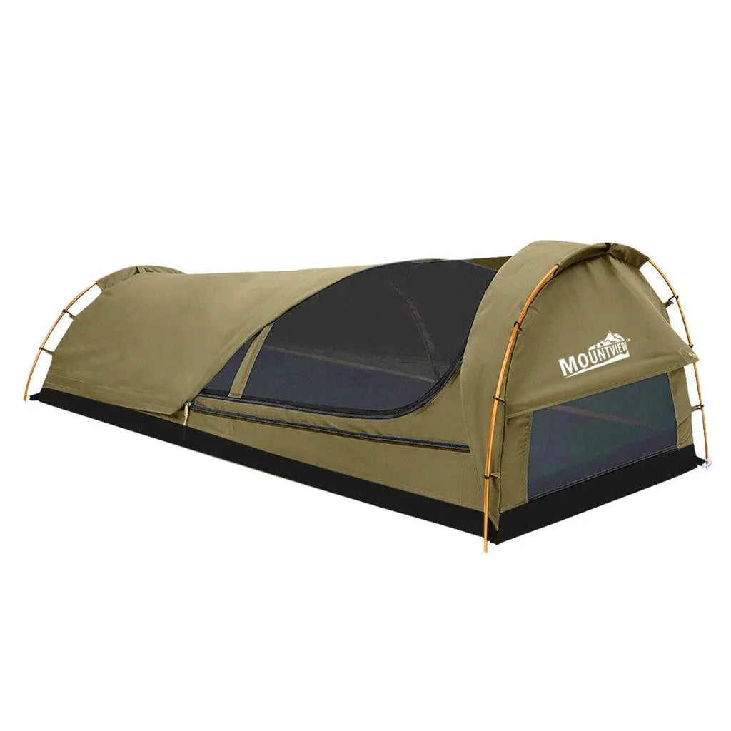 Mountview King Single Swag Camping Swags Canvas Dome Tent Hiking Mattress Khaki Deals499