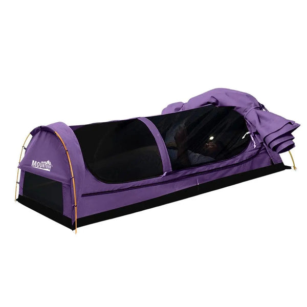 Mountview King Single Swag Camping Swags Canvas Dome Tent Hiking Mattress Purple Deals499