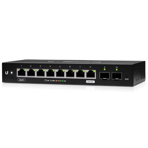 UBIQUITI Edgeswitch 10X - 8-Port Gigabit Switch, 2 SFP Ports- 24v Passive PoE In and Out (Limited) - 20Gbps Switching Capacity UBIQUITI