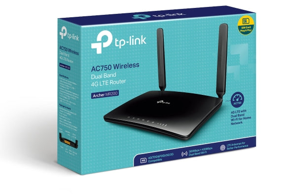 TP-LINK Archer MR200 AC750 Wireless Dual Band 4G LTE Router 300Mbps@2.4Ghz,, 433Mbps@5Ghz, LAN WAN Micro Sim Card, WPS Button, 2 Detachable Antenna TP-LINK