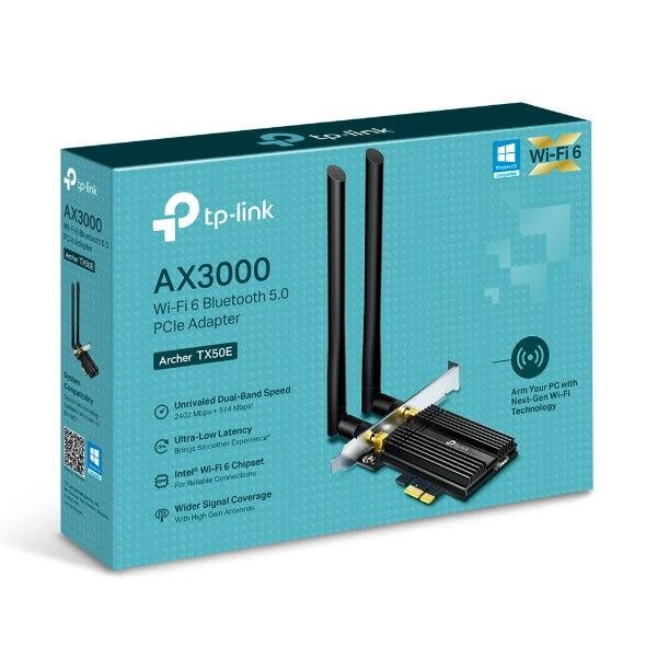 TP-LINK Archer TX50E AX3000 Wi-Fi 6 Bluetooth 5.0 PCIe Adapter LAN 802.11bgn 5 GHz 2402Mbps Bluetooth 5.0 (WIFI6) TP-LINK