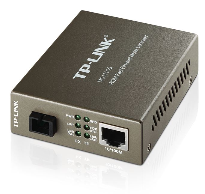 TP-LINK MC111CS 10/100Mbps SC WDM Media Converter Monomode Simplex 10/100Base-TX, 100Base-FX standards Link Fault Passthrough and Far End Fault(LS) TP-LINK