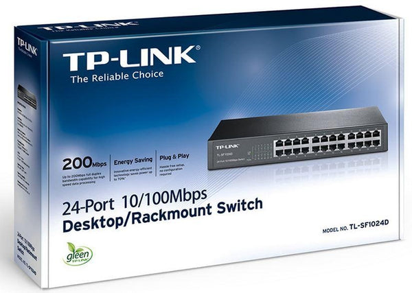 TP-Link TL-SF1024D 24-Port 10/100Mbps Rackmount Unmanaged Switch energy-efficient Supports MAC 13-inch Desktop steel case 4.8 Gbps Switching Cap(LS) TP-LINK