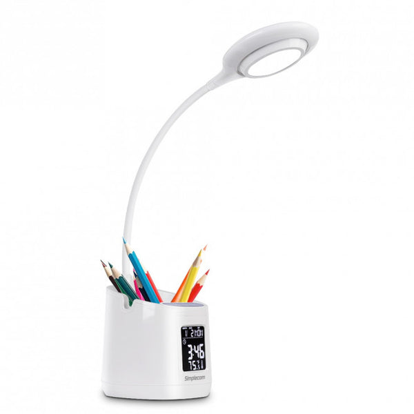 SIMPLECOM EL621 LED Desk Lamp with Pen Holder and Digital Clock Rechargeable SIMPLECOM