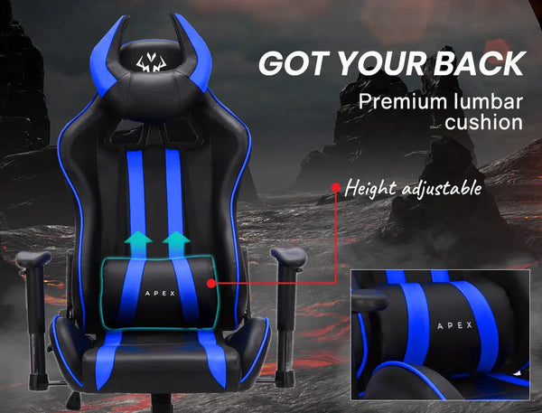 OVERDRIVE Diablo Reclining Gaming Chair Black & Blue Computer Lumbar Office Horns Deals499