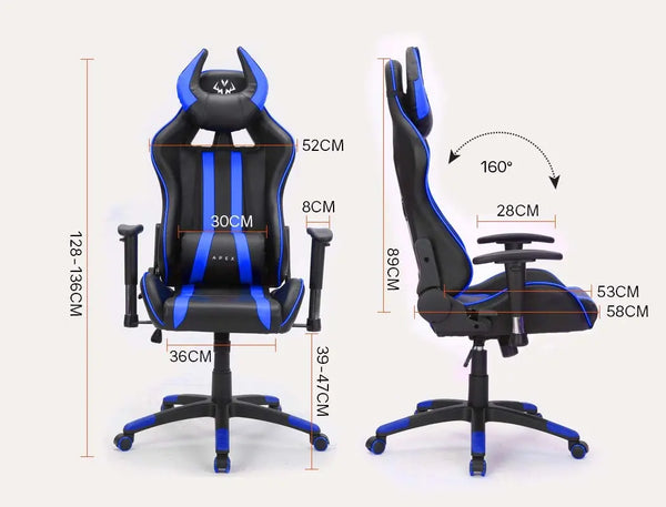 OVERDRIVE Diablo Reclining Gaming Chair Black & Blue Computer Lumbar Office Horns Deals499