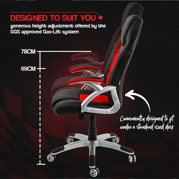 OVERDRIVE Racing Office Chair Seat Executive Computer Gaming PU Leather Deluxe Deals499
