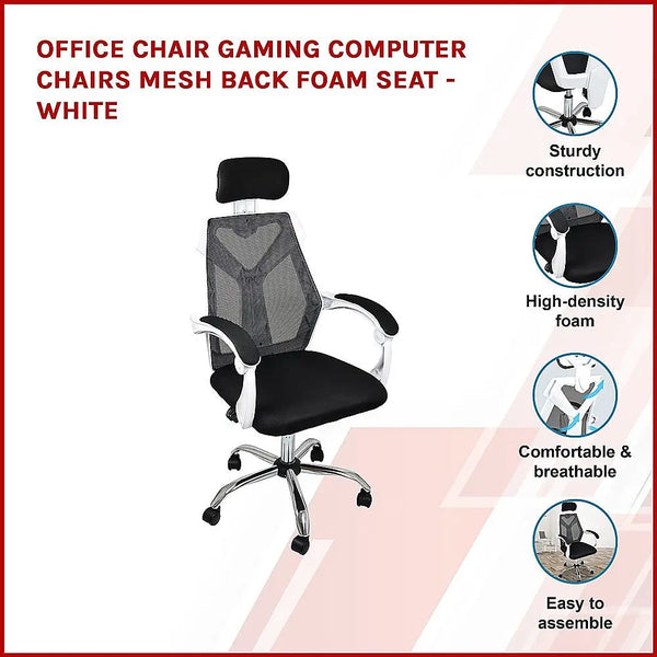 Office Chair Gaming Computer Chairs Mesh Back Foam Seat - White Deals499
