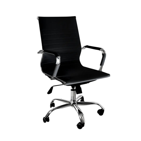 Office Chair Home Work Study Gaming Chairs PU Mat Seat Mid-Back Computer Black Deals499