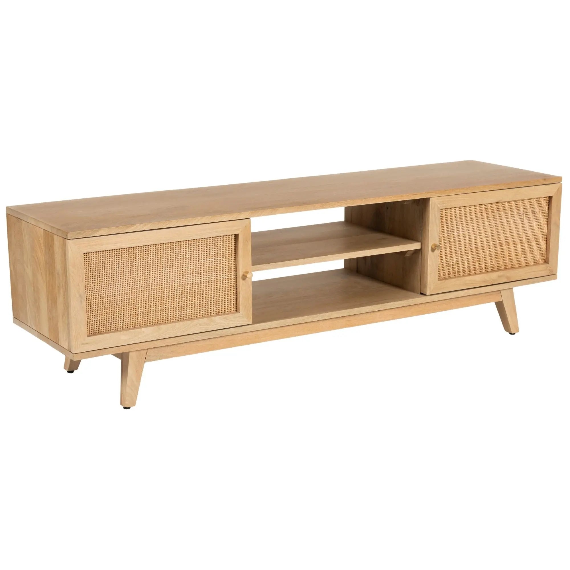 Olearia  ETU Entertainment TV Unit 150cm Solid Mango Wood Rattan 2 Door Natural Deals499