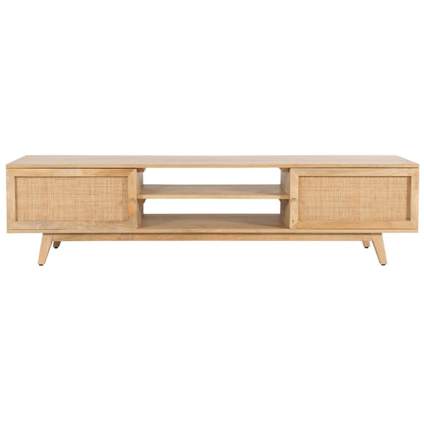 Olearia  ETU Entertainment TV Unit 175cm Solid Mango Wood Rattan 2 Door Natural Deals499