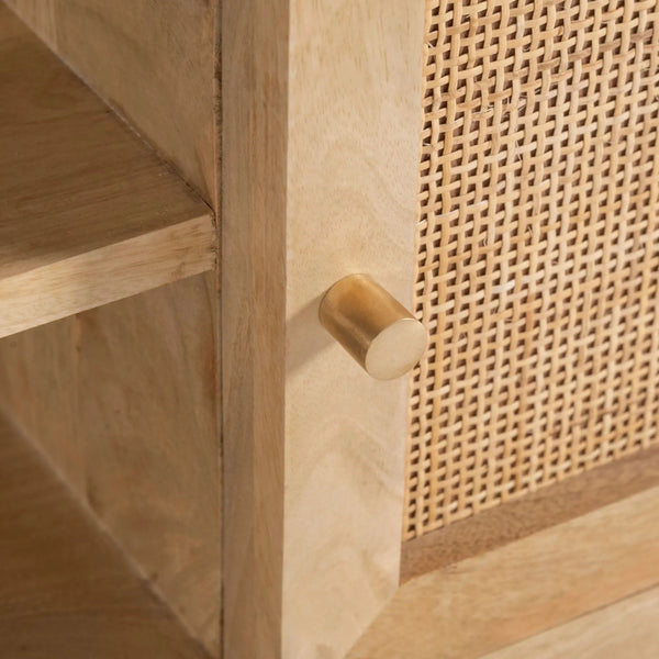 Olearia  ETU Entertainment TV Unit 175cm Solid Mango Wood Rattan 2 Door Natural Deals499