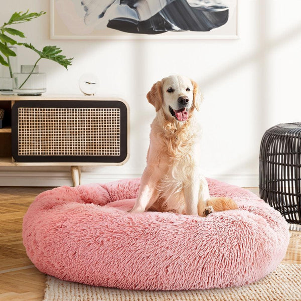Pet Bed Dog Cat Calming Bed Large 90cm Pink Sleeping Comfy Cave Washable Deals499