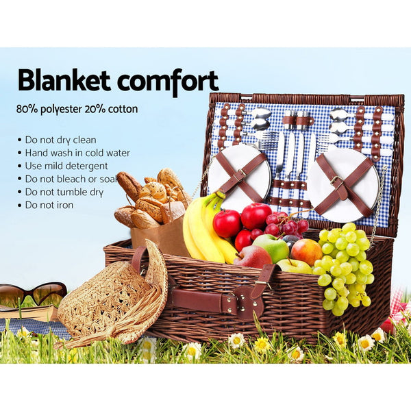 Alfresco 4 Person Picnic Basket Handle Baskets Outdoor Insulated Blanket Deals499