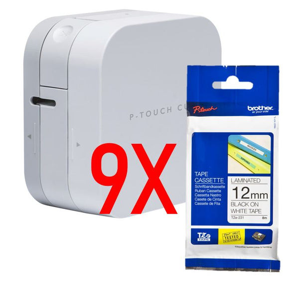 Brother PT-P300BT, Compact Bluetooth Label Printer, Direct Smartphone Connect, Bundle Deal - inc 9 x TZe-231 Tape Packs BROTHER