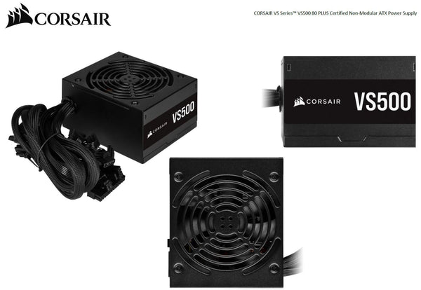 CORSAIR 500W VS Series 80 PLUS Certified, Flat Cable, 120mm Low Noise Fan, 85% Efficiency, ATX Power Supply, PSU, 3 Years Warranty CORSAIR