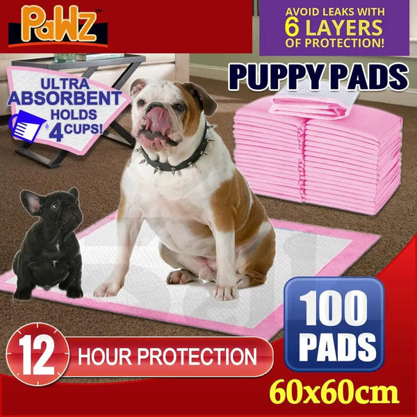 PaWz 100pcs 60x60cm Puppy Pet Dog Indoor Cat Toilet Training Pads Absorbent Pink Deals499