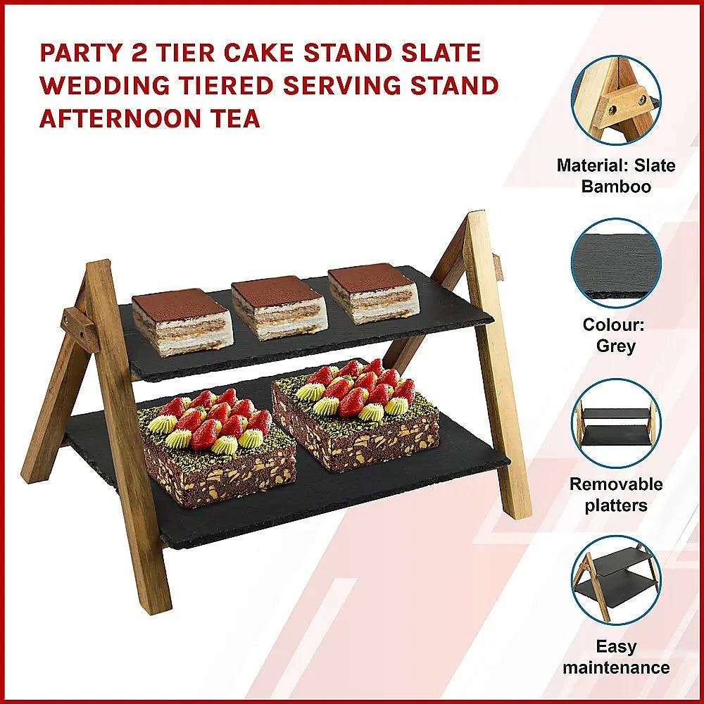 Party 2 Tier Cake Stand Slate Wedding Tiered Serving Stand Afternoon Tea Deals499
