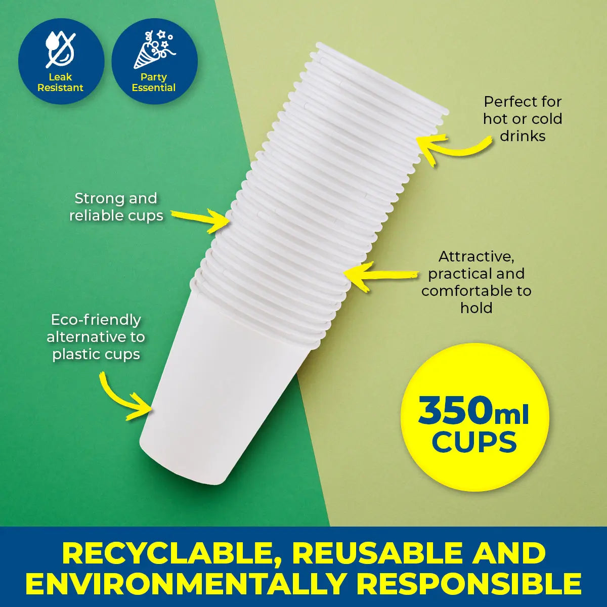 Party Central 900PCE White Paper Cups Disposable Leak Resistant 350ml Deals499