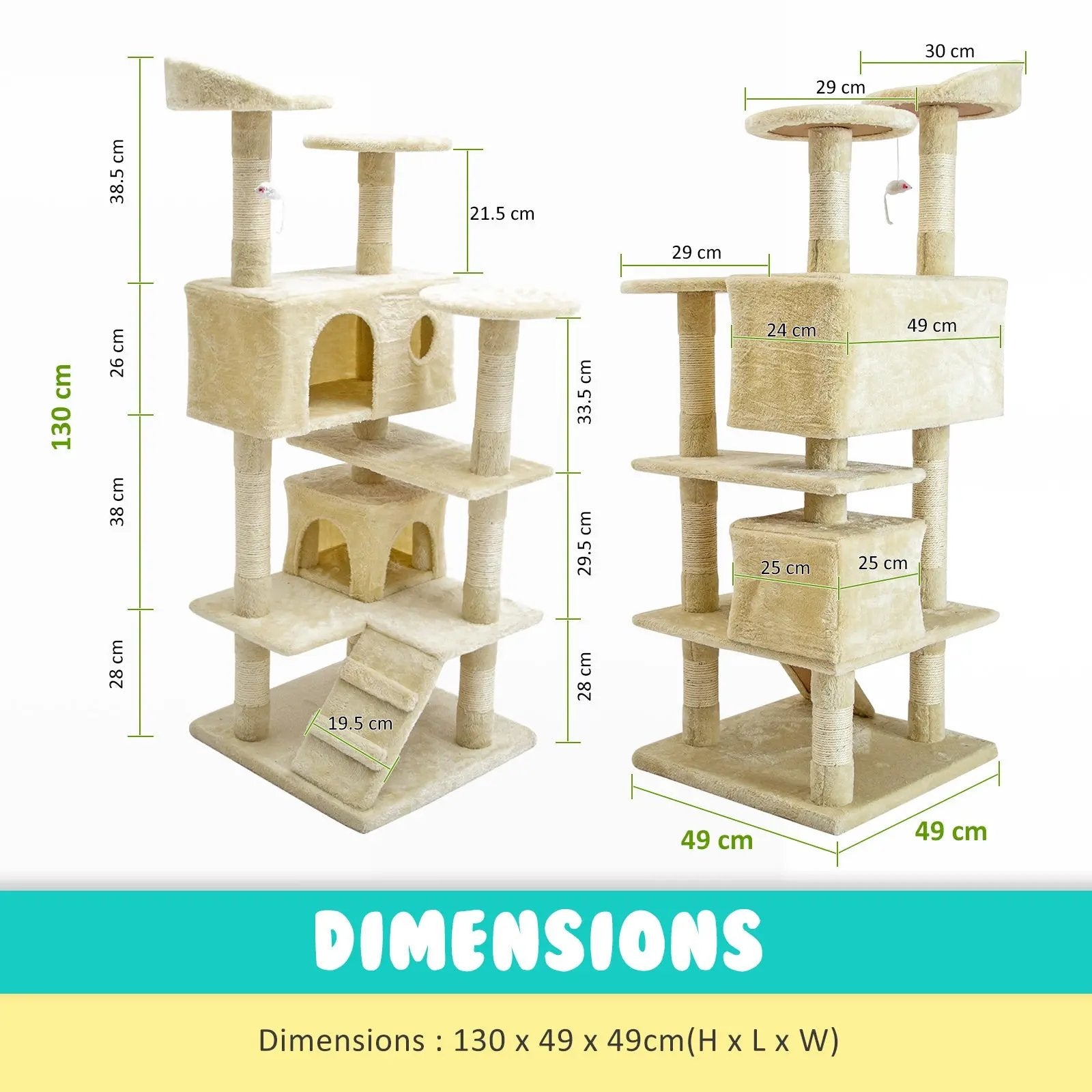 Paw Mate 130cm Beige Cat Tree Soho Multi Level Scratcher Deals499