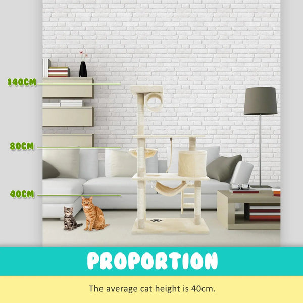 Paw Mate 140cm Beige Cat Tree Maple Multi Level Scratcher Deals499