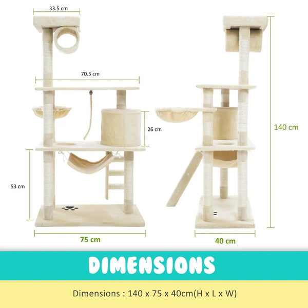Paw Mate 140cm Beige Cat Tree Maple Multi Level Scratcher Deals499