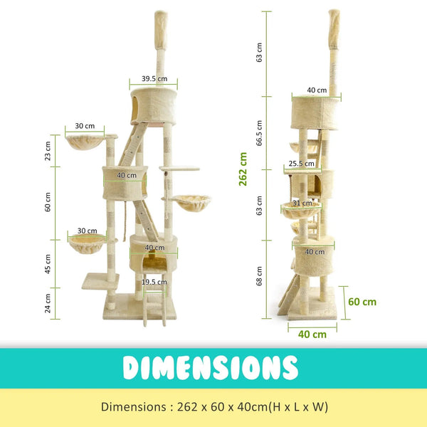 Paw Mate 262cm Beige Cat Tree Paradise Multi Level Scratcher Deals499