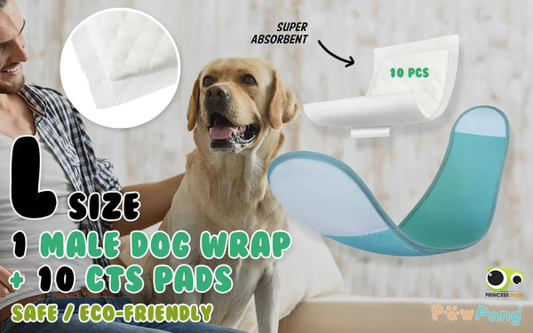 PawPang L Dog Wrap Reusable Male + 10 Ct M Diaper Booster Pads Disposable Deals499