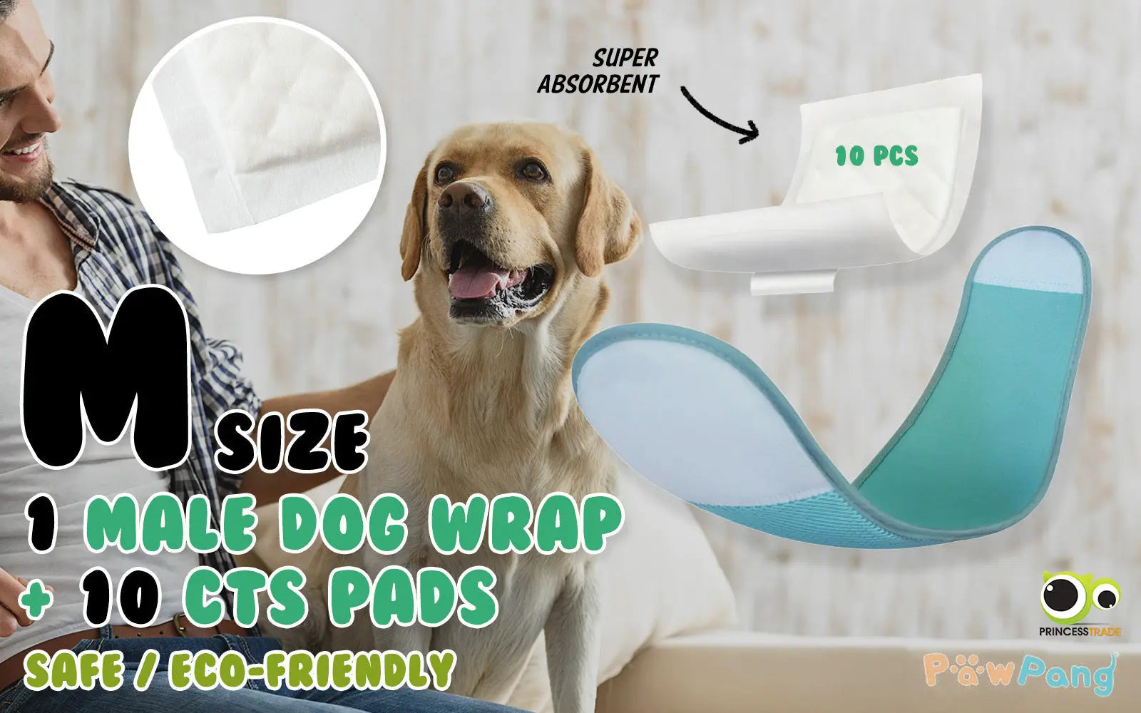 PawPang M Dog Wrap Reusable Male + 10 Ct M Diaper Booster Pads Disposable Deals499