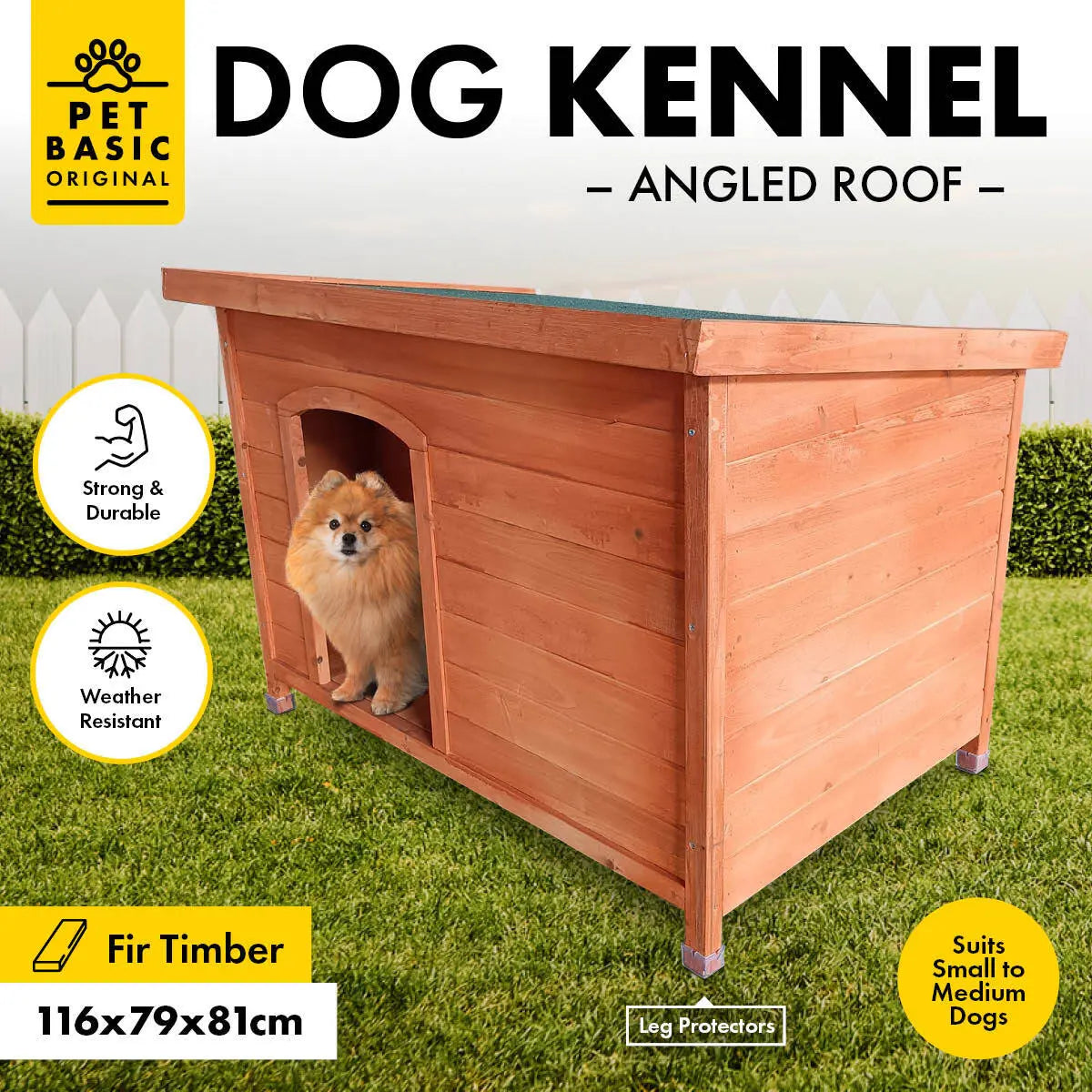 Pet Basic Dog Kennel Weather Resistant Timber Elevated Lift Top Roof 116cm Deals499