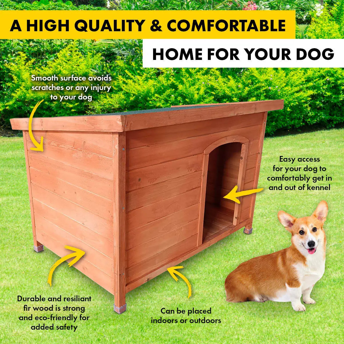 Pet Basic Dog Kennel Weather Resistant Timber Elevated Lift Top Roof 116cm Deals499